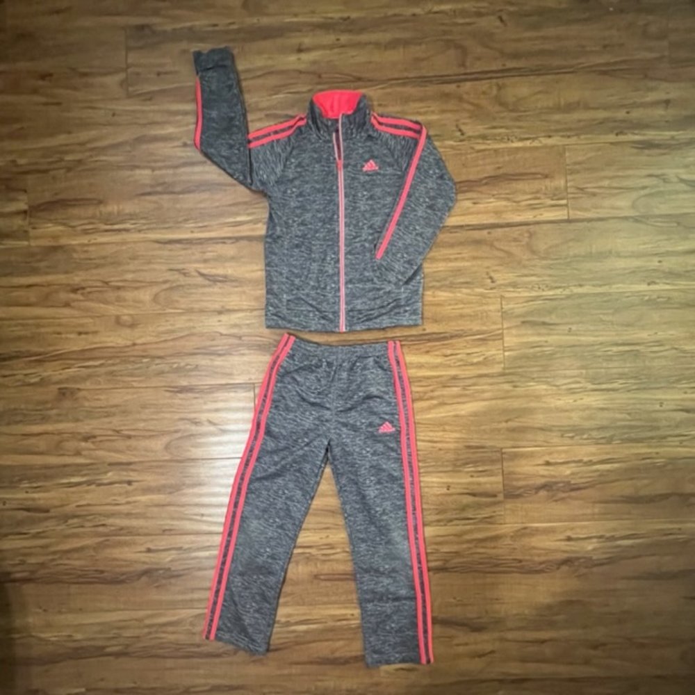Girls size 6X Gray / Pink Stripes Adidas Track Suit Set